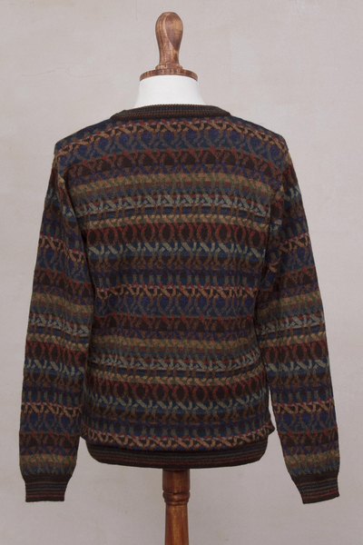 Suéter de hombre 100% alpaca - Suéter de hombre 100% alpaca con estampado de colores otoñales