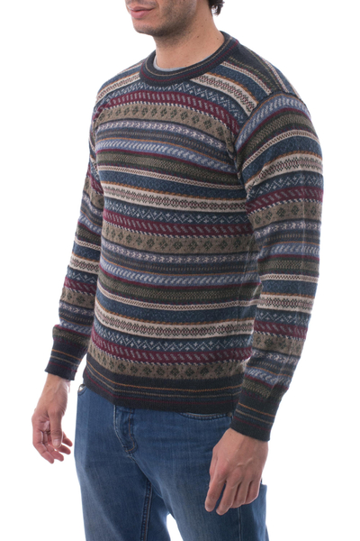 Suéter de hombre 100% alpaca - Suéter de Hombre 100% Alpaca Rayado y Estampado