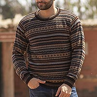 Men's 100% alpaca sweater, 'Geology' - Men's Striped and Patterned 100% Alpaca Pullover Sweater