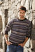 Men's 100% alpaca sweater, 'Geology' - Men's Striped and Patterned 100% Alpaca Pullover Sweater (image 2b) thumbail