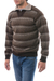 Men's 100% alpaca sweater, 'Seismic' - Men's Brown Striped 100% Alpaca Pullover Sweater (image 2c) thumbail