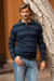 Men's 100% alpaca sweater, 'Gale Force' - Men's Blue and Green Striped 100% Alpaca Pullover Sweater (image 2) thumbail