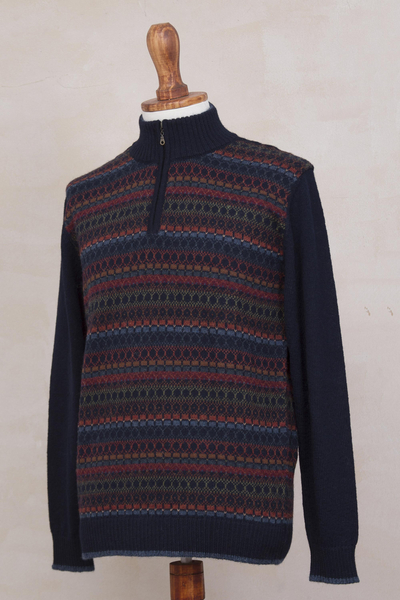 Suéter de hombre 100% alpaca - Suéter de Hombre 100% Alpaca con Rayas Multicolores