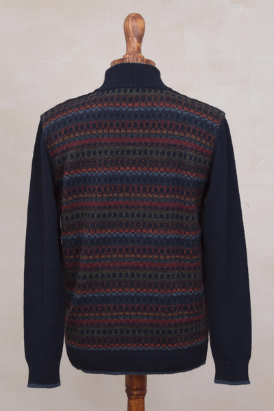 Men's 100% alpaca sweater, 'Intrigue' - Men's Multi-colour Striped 100% Alpaca Pullover Sweater