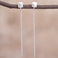 Sterling silver dangle earrings, 'Square Clouds' - Square Sterling Silver Chain Dangle Earrings from Peru