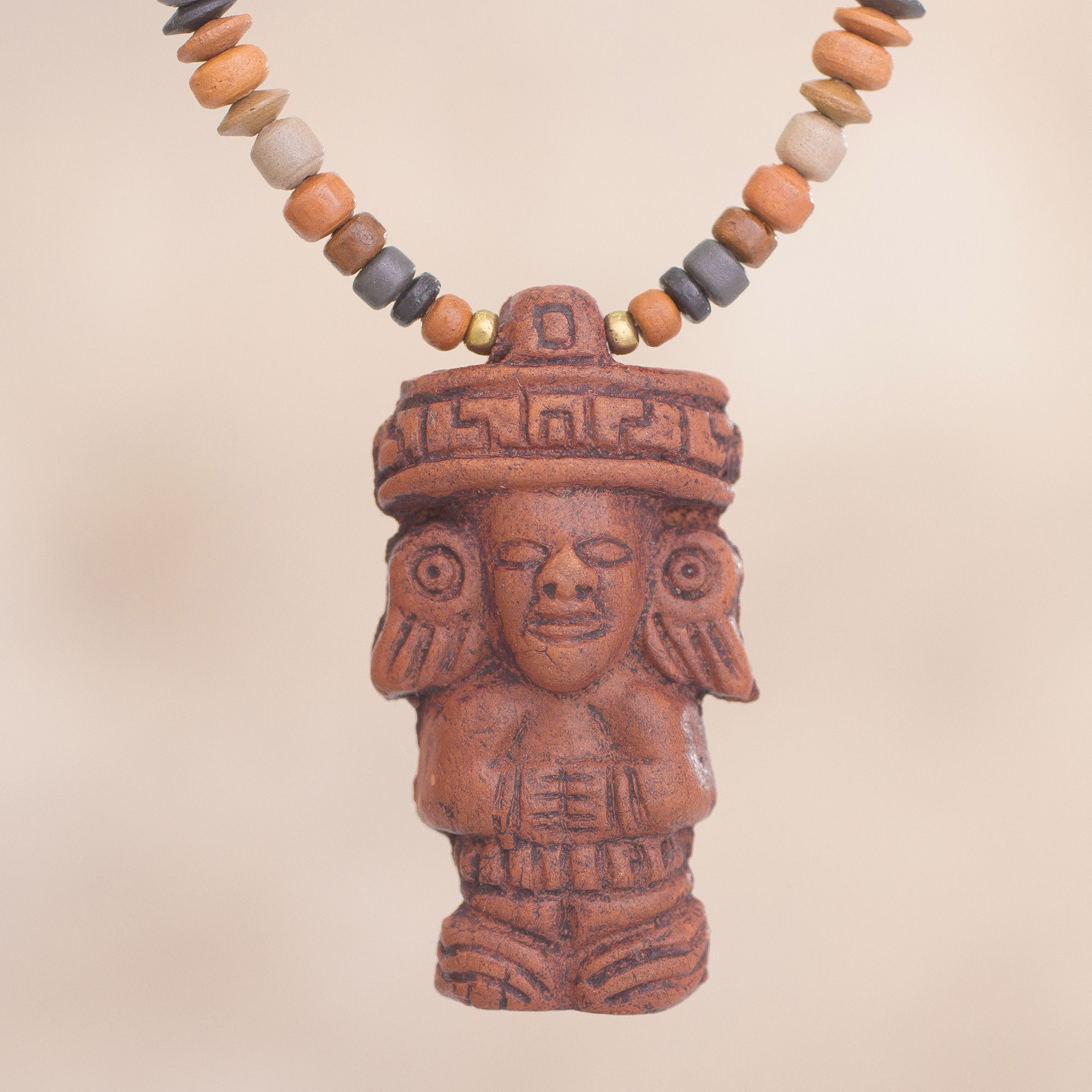 Inca-Themed Ceramic Beaded Pendant Necklace from Peru - Inca Monarch 