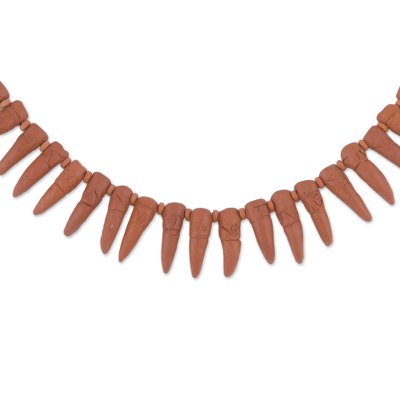 Fang-Shaped Ceramic Beaded Pendant Necklace from Peru