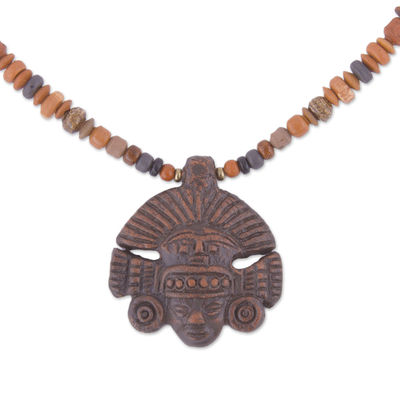 Inca Ceramic Beaded Pendant Necklace in Brown from Peru