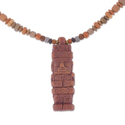 Incan Ceramic Beaded Pendant Necklace from Peru