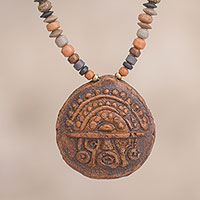 Ceramic beaded pendant necklace, 'Tumi Medallion' - Ceramic Tumi Beaded Pendant Necklace from Peru