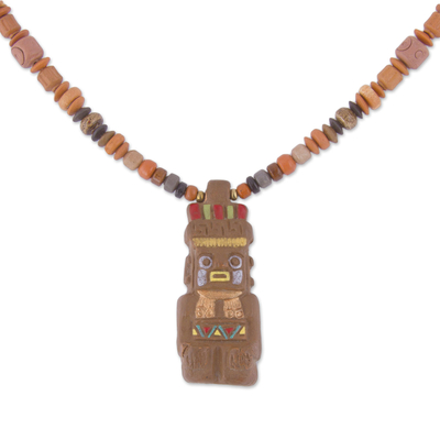 Hand-Painted Ceramic Beaded Pendant Necklace from Peru