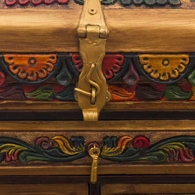 Schmuckschatulle aus Leder und Holz - Schmuckschatulle aus bearbeitetem Leder und Zedernholz mit gewölbtem Deckel