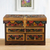 Leather and wood jewelry box, 'Treasure Garden in Amber' - Leather and Cedar Embellished Wood Mirrored-Lid Jewelry Box (image 2) thumbail