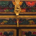 Leather and wood jewelry box, 'Treasure Garden in Amber' - Leather and Cedar Embellished Wood Mirrored-Lid Jewelry Box