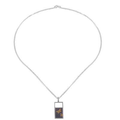 Collar con colgante de plata de ley con detalles dorados - Collar de mariposa de plata esterlina con detalles dorados de Perú