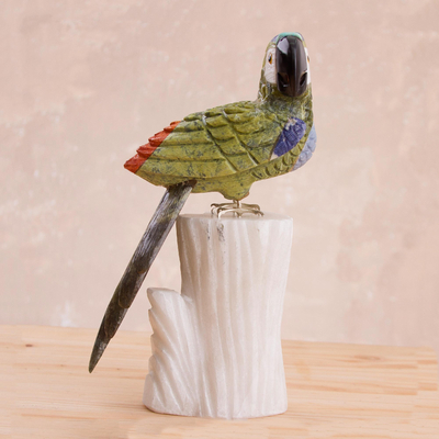 Multi-gemstone statuette, 'Amazonian Parrot' - Multi-Gemstone Hand Carved Parrot Statuette
