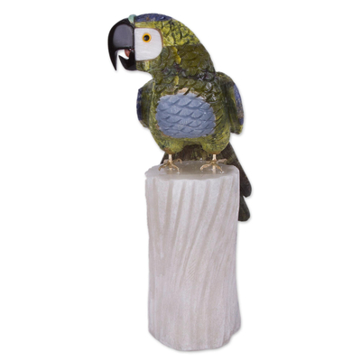 Multi-gemstone statuette, 'Amazonian Parrot' - Multi-Gemstone Hand Carved Parrot Statuette