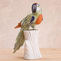 Multi-gemstone statuette, 'Jungle Parrot' - Multi-Gemstone Hand Carved Parrot Statuette