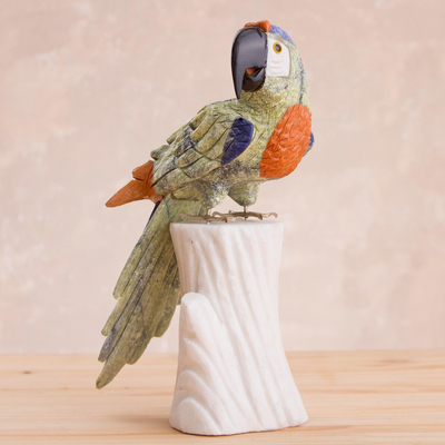 Multi-gemstone statuette, Jungle Parrot