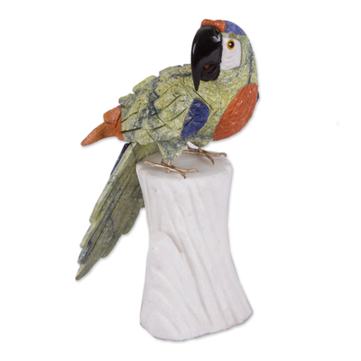 Multi-gemstone statuette, 'Jungle Parrot' - Multi-Gemstone Hand Carved Parrot Statuette