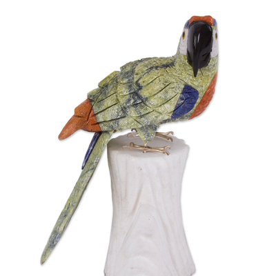 Statuette mit mehreren Edelsteinen - Handgeschnitzte Papageienstatuette aus mehreren Edelsteinen