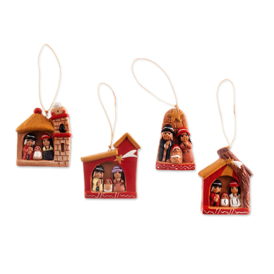 4 Ceramic Christmas Ornaments with Ayacucho Nativity Scenes