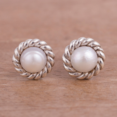 Cultured pearl stud earrings, Lassoed Glow