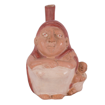 Ceramic Huaco Decorative Vessel of Mother and Child