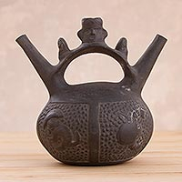 Ceramic decorative vessel, 'Chimu Huaco' - Ceramic Huaco Decorative Vessel of a Chimu Vessel
