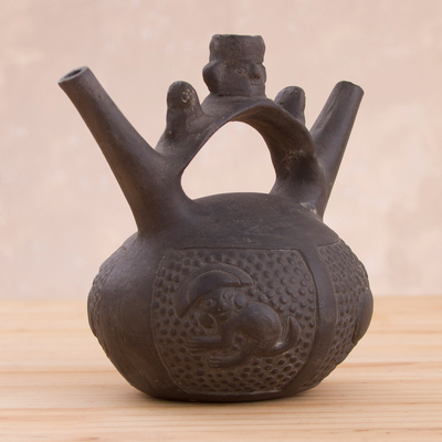 Ceramic decorative vessel, 'Chimu Huaco' - Ceramic Huaco Decorative Vessel of a Chimu Vessel