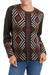 100% alpaca cardigan, 'Incan Argyle' - 100% Alpaca Brown Cardigan Sweater with Diamond Motif thumbail