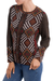 100% alpaca cardigan, 'Incan Argyle' - 100% Alpaca Brown Cardigan Sweater with Diamond Motif (image 2b) thumbail