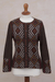 100% alpaca cardigan, 'Incan Argyle' - 100% Alpaca Brown Cardigan Sweater with Diamond Motif (image 2d) thumbail