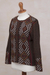 100% alpaca cardigan, 'Incan Argyle' - 100% Alpaca Brown Cardigan Sweater with Diamond Motif (image 2e) thumbail