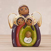Ceramic nativity statuette, 'Mysterious Angel' - Ceramic Nativity Statuette - Angel, Joseph, Mary, Baby Jesus