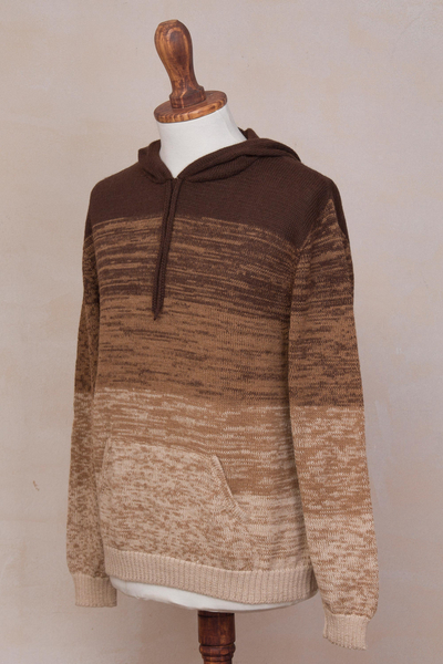 Jersey hombre con capucha 100% alpaca - Sweater de Hombre con Capucha y Rayas Anchas 100% Alpaca