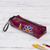 Leather pencil case, 'Qenko' - Cranberry Hand Painted Leather Pencil Case, Incan Motifs thumbail