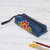 Leather makeup case, 'Cusco Sky' - Blue Leather Makeup Case with Hand Painted Flower (image 2) thumbail