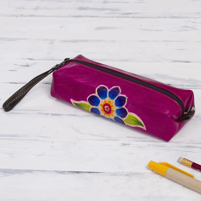 Leather pencil case, Cusco Bloom
