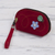 Suede coin purse, 'Ladybug' - Red Suede Leather Coin Purse with Green Ladybug Appliqué (image 2) thumbail