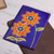Reisepass-Geldbörse aus Leder - Blaue Reisepasshülle aus Leder mit handbemalten Blumen