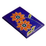 Leather passport wallet, 'Lovely Traveler in Blue' - Blue Leather Passport Cover with Hand Painted Flowers