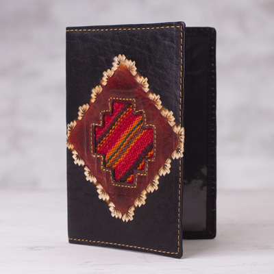 Leather passport cover, 'Inca Traveler' - Dark Brown Leather Passport Cover with Incan Cross Design