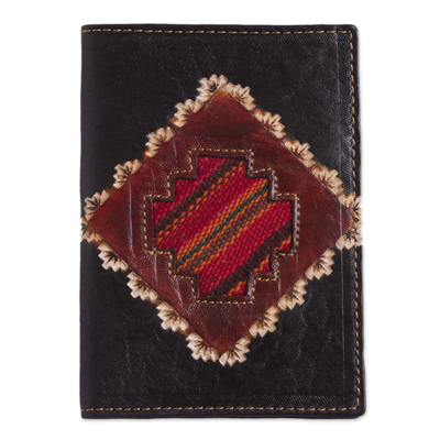 Leather passport cover, 'Inca Traveler' - Dark Brown Leather Passport Cover with Incan Cross Design