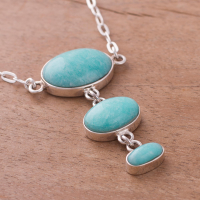 Amazonite pendant necklace, 'Blue Empire' - Amazonite and Sterling Silver Pendant Necklace from Mexico
