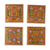 Reverse painted glass coasters, 'Floral Gold' (set of 4) - Reverse Painted Glass Floral Coasters from Peru (Set of 4)