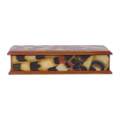 Reverse-painted glass decorative box, 'Butterfly Dream' - Reverse-Painted Glass Decorative Box from Peru