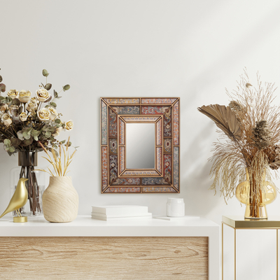 Reverse-painted glass wall mirror, Colonial Charm