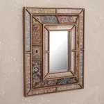 Reverse-painted glass wall mirror, 'Colonial Charm' - Floral Reverse-Painted Glass Wall Mirror from Peru