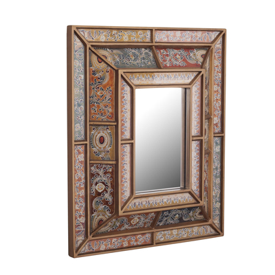 Espejo de pared de vidrio pintado al revés, 'Colonial Charm' - Espejo de pared floral de vidrio pintado al revés de Perú